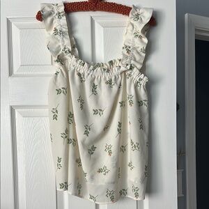 LuLaRoe Daisy Floral Ruffle Strap Top - Cream